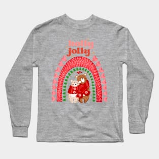 Holly Jolly Merry Christmas Boho Rainbow Long Sleeve T-Shirt